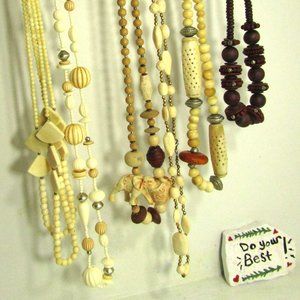 Lot of Ecru-Colour Wooden Bead Necklaces and Accessories